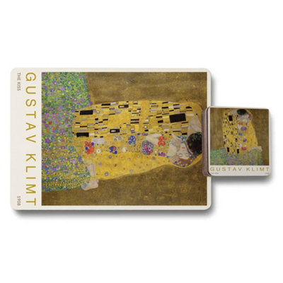 Benjamin Tate Design Gustav Klimt The Kiss Placemat Coaster Set Wood Bottom In Trend Designer Artwork Limited Edition from B&Q