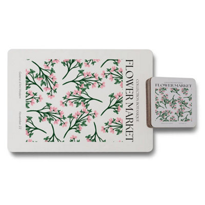 B&Q -  Galerie D Art Moderne Flower Market Placemat Coaster Set Botanique Collection Wood Bottom Limited Edition