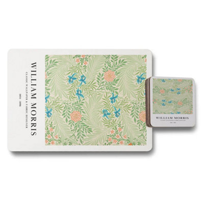 B&Q -  William Morris Placemat And Coaster Set Botanical Design With Wood Bottom Limited Edition