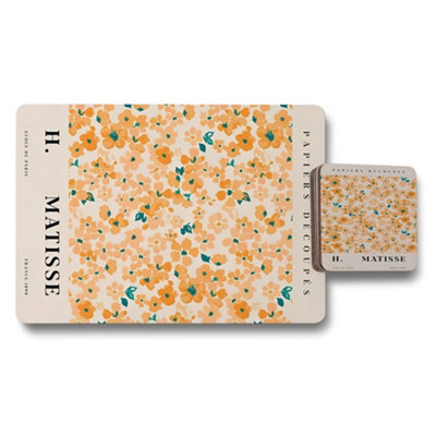 Benjamin Tate Design H Matisse Papiers Decoupes Placemat And Coaster Set Floral Artwork On Wood Bottom Limited Edition