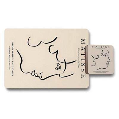 B&Q -  Matisse The Essence Of Line Placemat Coaster Set 12 Piece With Wood Bottom Limited Edition