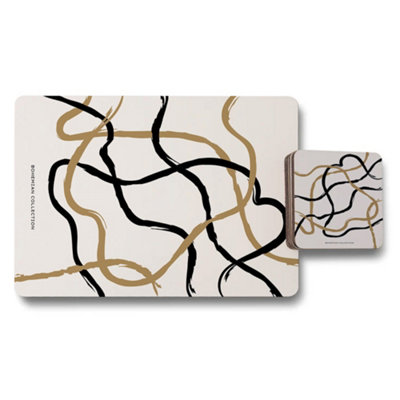 B&Q -  Bohemian Collection Wood Bottom Placemat Coaster Set Limited