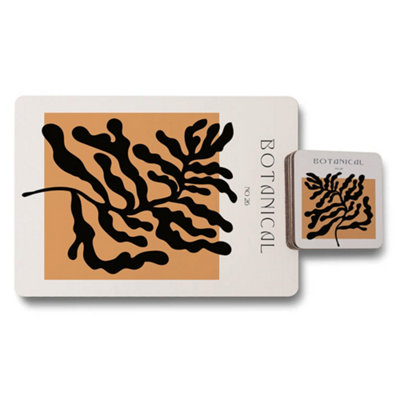 B&Q -  Botanical No 26 Placemat And Coaster Set Limited Edition Designer Artwork With Wood Bottom