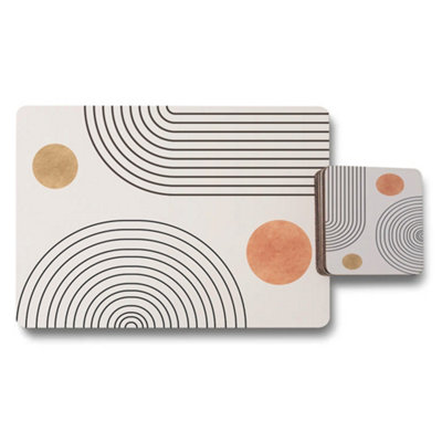 B&Q -  Placemat Coaster Set With Wood Bottom And Designer Artwork From Modern Geometry Collection Limited Edition