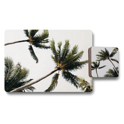 B&Q -  Palm Tree Placemat And Coaster Set Exclusive Designer Artwork Collection With Wood Bottom