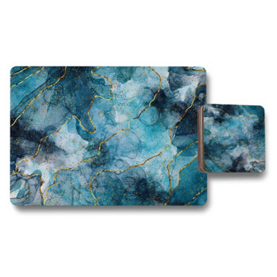 Benjamin Tate Design Blue Marble Placemat And Coaster Set Wood Bottom Exclusive from B&Q