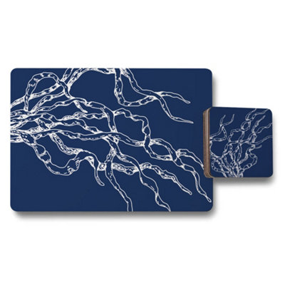 Benjamin Tate Design Placemat Coaster Set Wood Bottom Designer Artwork Navy Luxe from B&Q