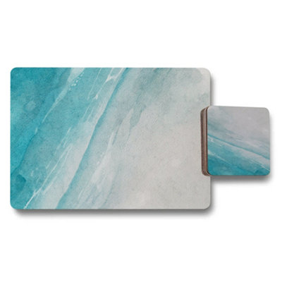 Benjamin Tate Design Placemat And Coaster Set With Wood Bottom And Designer Ocean Wave Artwork Limited Edition from B&Q
