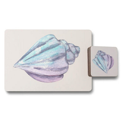 B&Q -  Placemat Coaster Set Designer Artwork Seashells On Wood Bottom Limited Edition Exclusive