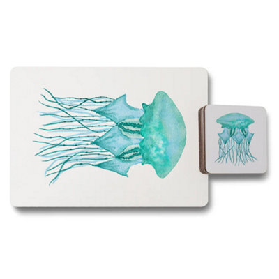 B&Q -  Jellyfish Placemat Coaster Set Walnut Wood Base Limited