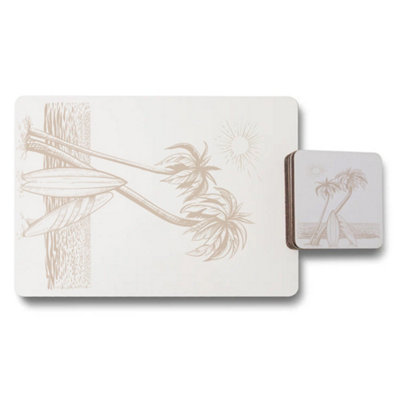 B&Q -  Placemat Coaster Set Palm Tree Art CollectionWood BottomLimited Edition 12-Piece