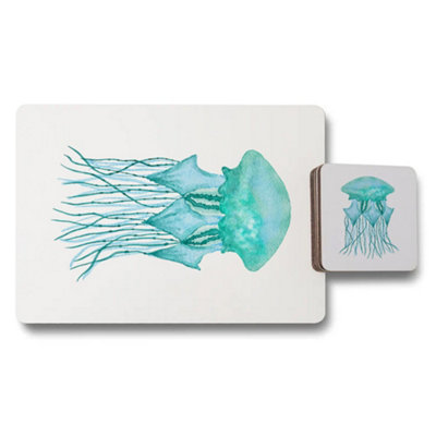 Benjamin Tate Design Placemat Coaster Set Watercolor Jellyfish Art Limited from B&Q