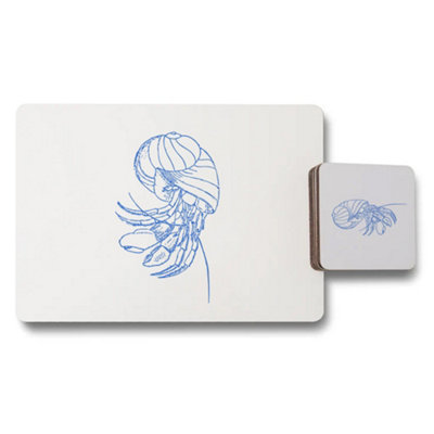 B&Q -  Placemat Coaster Set Jellyfish Designer Artwork With Wood Bottom Limited Edition Collection