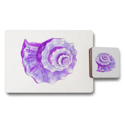 B&Q -  Placemat Coaster Set Purple Shell Artwork Wood Bottom Elite