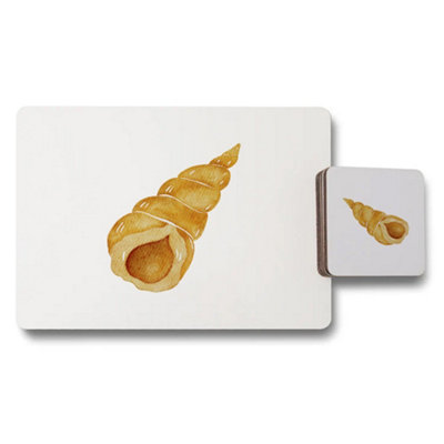 B&Q -  Premium Seashell Designer Artwork Wood Bottom Placemat And Coaster Set Exclusive Collection