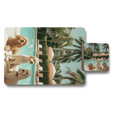 B&Q -  Placemats Coaster Set Designer Artwork Wood Bottom Elite