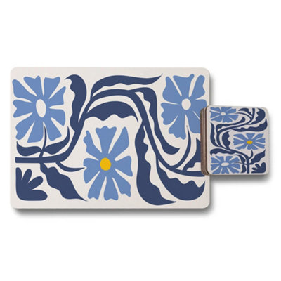 B&Q -  Placemat Coaster Set Designer Artwork With Wood Bottom Premium Print Technology Limited Edition
