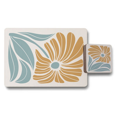 B&Q -  Floral Placemat Coaster Set With Wood Bottom And Designer Artwork Limited Edition