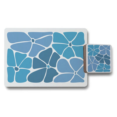 Benjamin Tate Design Placemat And Coaster Set Wood Bottom Abstract Blue Signature from B&Q