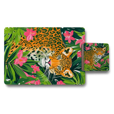 Benjamin Tate Design Leopard Jungle Designer Wood Placemat Coaster Set Elite from B&Q