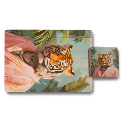 Benjamin Tate Design Tiger Bloom Fine Art Placemat Coaster Set Limited Edition from B&Q