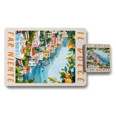 B&Q -  Il Dolce Far Niente Placemat Coaster Set With Wood Base