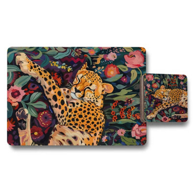 B&Q -  Leopard Garden Placemat Coaster Set Exclusive Collection