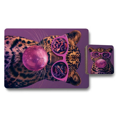 Benjamin Tate Design Leopard Luxe Wood Bottom Placemat Coaster Set Limited Run from B&Q
