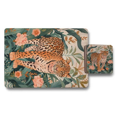 B&Q -  Leopard Luxe Placemat Coaster Floral Collection Limited