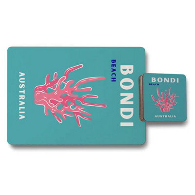 Benjamin Tate Design Bondi Beach Placemat Coaster Set Wood Bottom Exclusive from B&Q