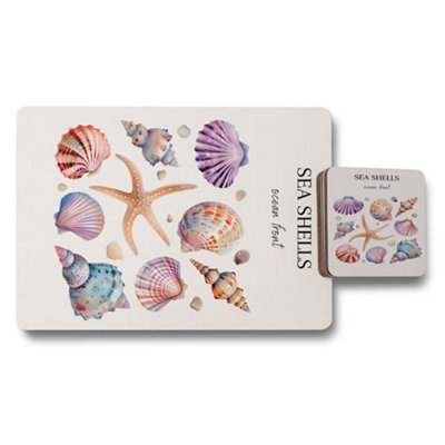 B&Q -  Sea Shells Placemat Coaster Set Premium Art Print Limited