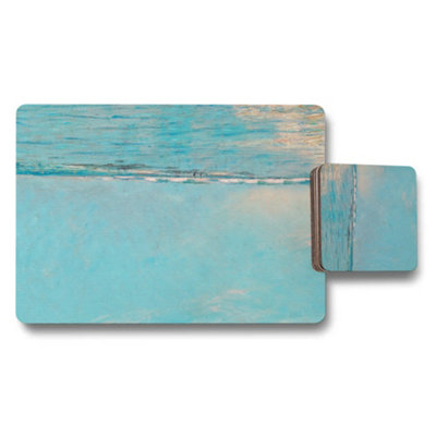 Benjamin Tate Design Blue Ocean Design Placemat Coaster Set Wood Backed Limited from B&Q