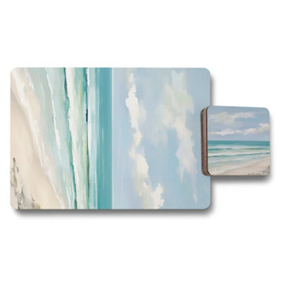 B&Q -  Designer Placemats Coaster Set With Wood Base Artwork Elite