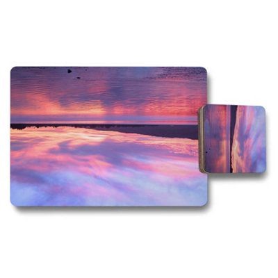 B&Q -  Designer Artwork Placemat Coaster Set With Wood Bottom