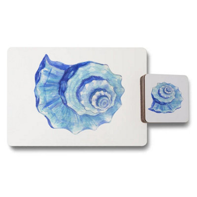 B&Q -  Limited Edition Placemat And Coaster Set With Blue Seas Designer Artwork And Wood Bottom