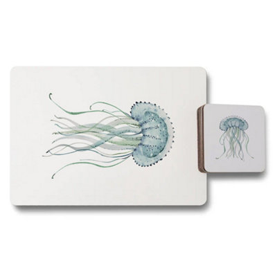 B&Q -  Placemat And Coaster Jellyfish Art Wood Backed Exclusive