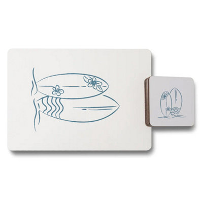 B&Q -  Placemat And Coaster Set With Wood Bottom Designer Artwork Collection Subtle Exclusive