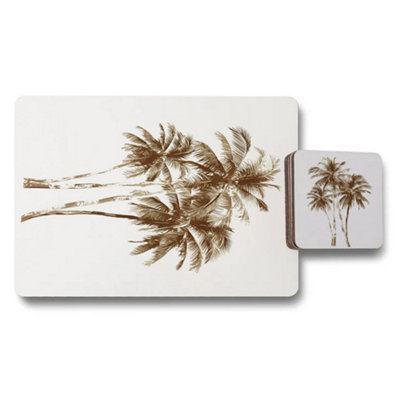 B&Q -  Palm Tree Placemat Coaster Set Wood Bottom Exclusive
