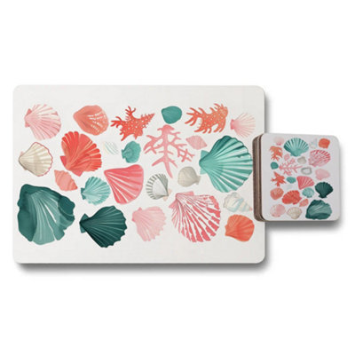 B&Q -  Sea Shells Placemat And Coaster Set 12 Piece Designer Artwork