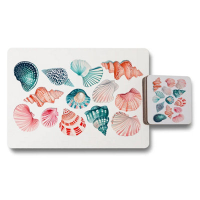 B&Q -  Sea Shells Placemat And Coaster Set 12 Piece With Wood Bottom
