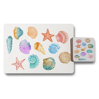 B&Q -  Sea Shells Placemat And Coaster Set 12 Piece With Wood Bottom