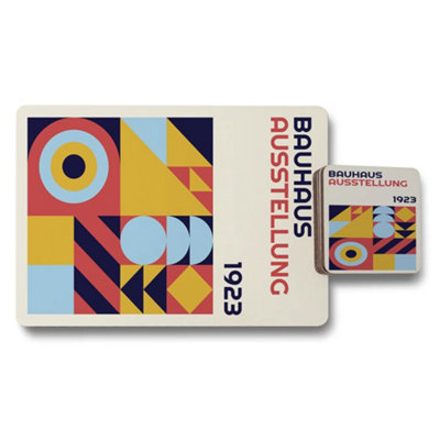 B&Q -  Bauhaus Art Placemat And Coaster Set 12 Pieces With Wood Bottom