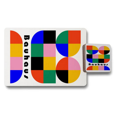 B&Q -  Bauhaus Geometric Placemats And Coasters Set Of 12 With Wood Backing