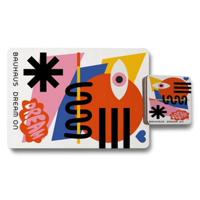 Benjamin Tate Design Bauhaus Dream On 12 Piece Placemat And Coaster Set from B&Q