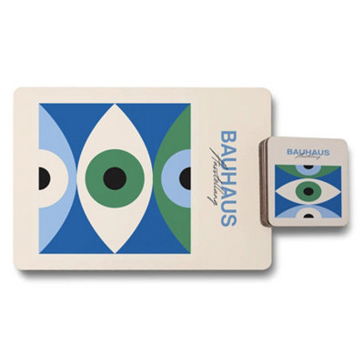B&Q -  Designer Artwork Placemat And Coaster Set With Wood Bottom