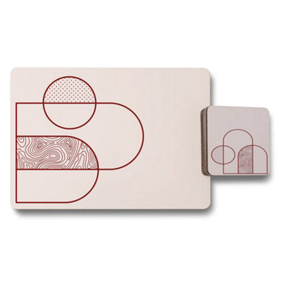 B&Q -  Geometric Placemats And Coasters Set 12 With Wood Backing