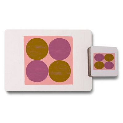 B&Q -  Set Of 12 Placemat And Coaster Set With Modern Abstract Circles Artwork