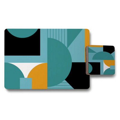 B&Q -  12 Piece Placemat And Coaster Set With Designer Artwork And Wood Bottom