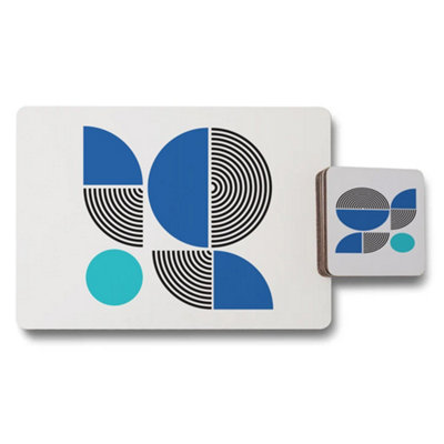 B&Q -  Geometric Placemat And Coaster Set 12 Pieces With Wood Backing