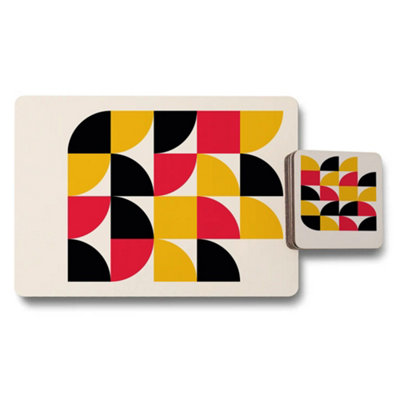B&Q -  Geometric Art Placemat And Coaster Set 12 Pieces Wood Backing